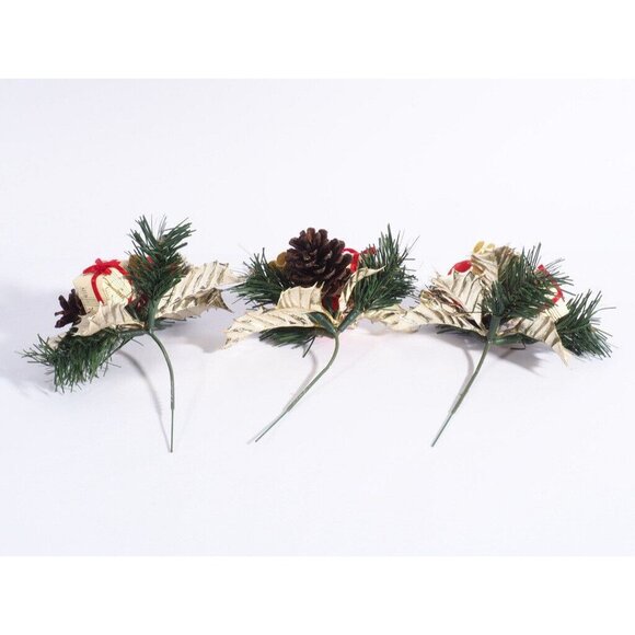 Vtg Artificial Christmas Branch Music Scroll Box Cone Gold Red Green Leaf Ball - Picture 5 of 7